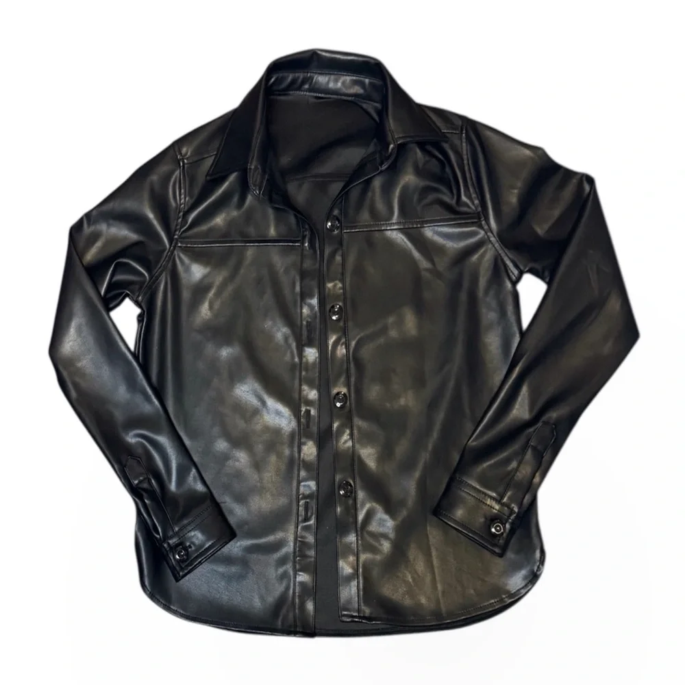 Balera | Vegan Faux Leather Shacket Black, Size MC LC